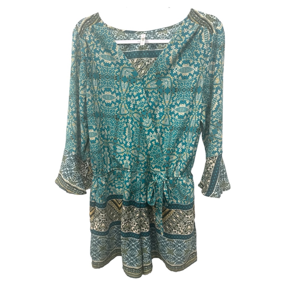 Xhilaration Teal and Beige Boho Romper with Pockets